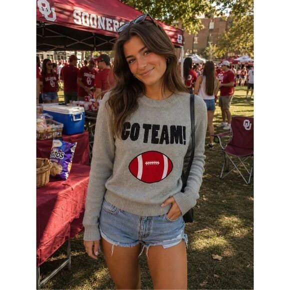 Poof Sweaters - Poof New York GO TEAM Football Sequin Pullover Sweater Women’s Small